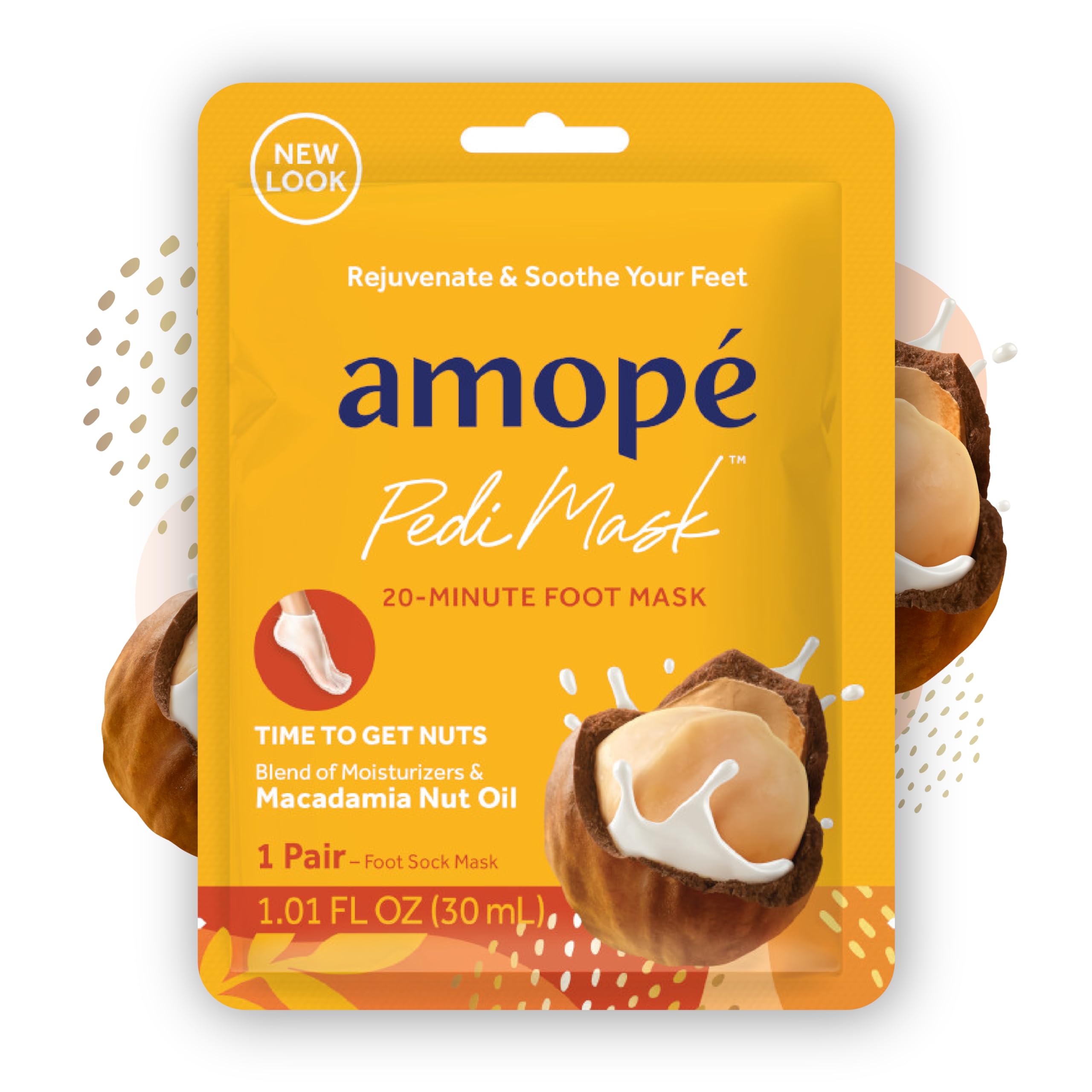 Amope Pedimask Foot Sock Mask 3-Pack (3 Packs x 1 Pair), Macadamia Oil Essence, Blend Of Moisturizers To Rejuvenate & Soothe Your Feet